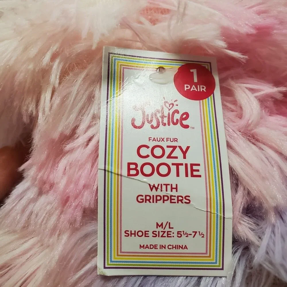 Justice Girl's Size M/L 5.5 - 7.5 Tie Dye Faux Fur Bootie Slippers